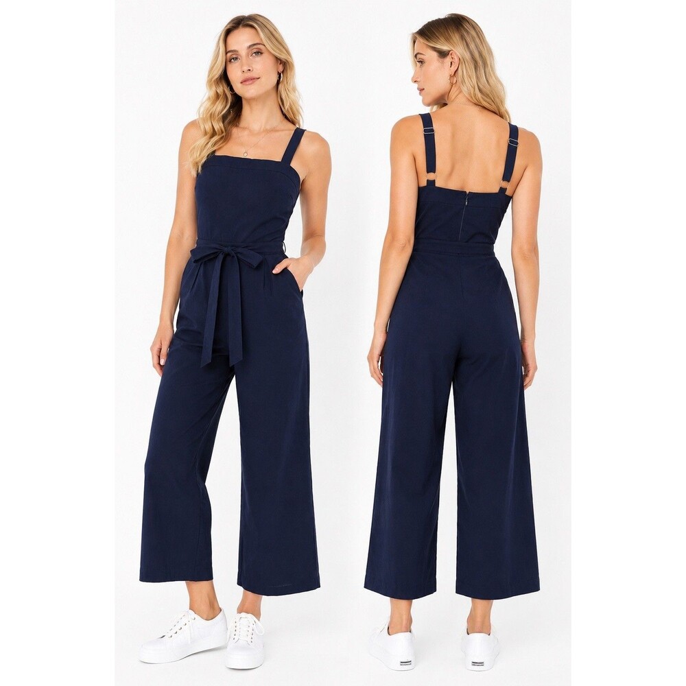 Lulus Lucky For Me Jumpsuit Navy Blue Cotton Sleeveless Cropped Size XL NWT